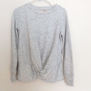 Loft Knot Twist Front Gray Speckled Sweatshirt S